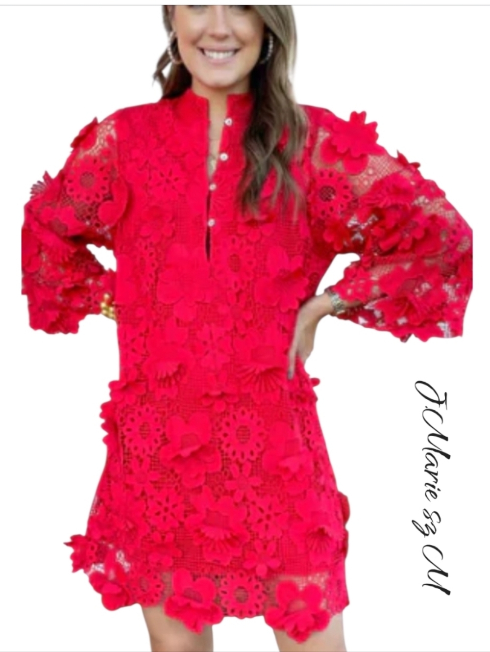 NWT J. Marie Seraphina Red Floral 3D Lace Shift Dress Sz M